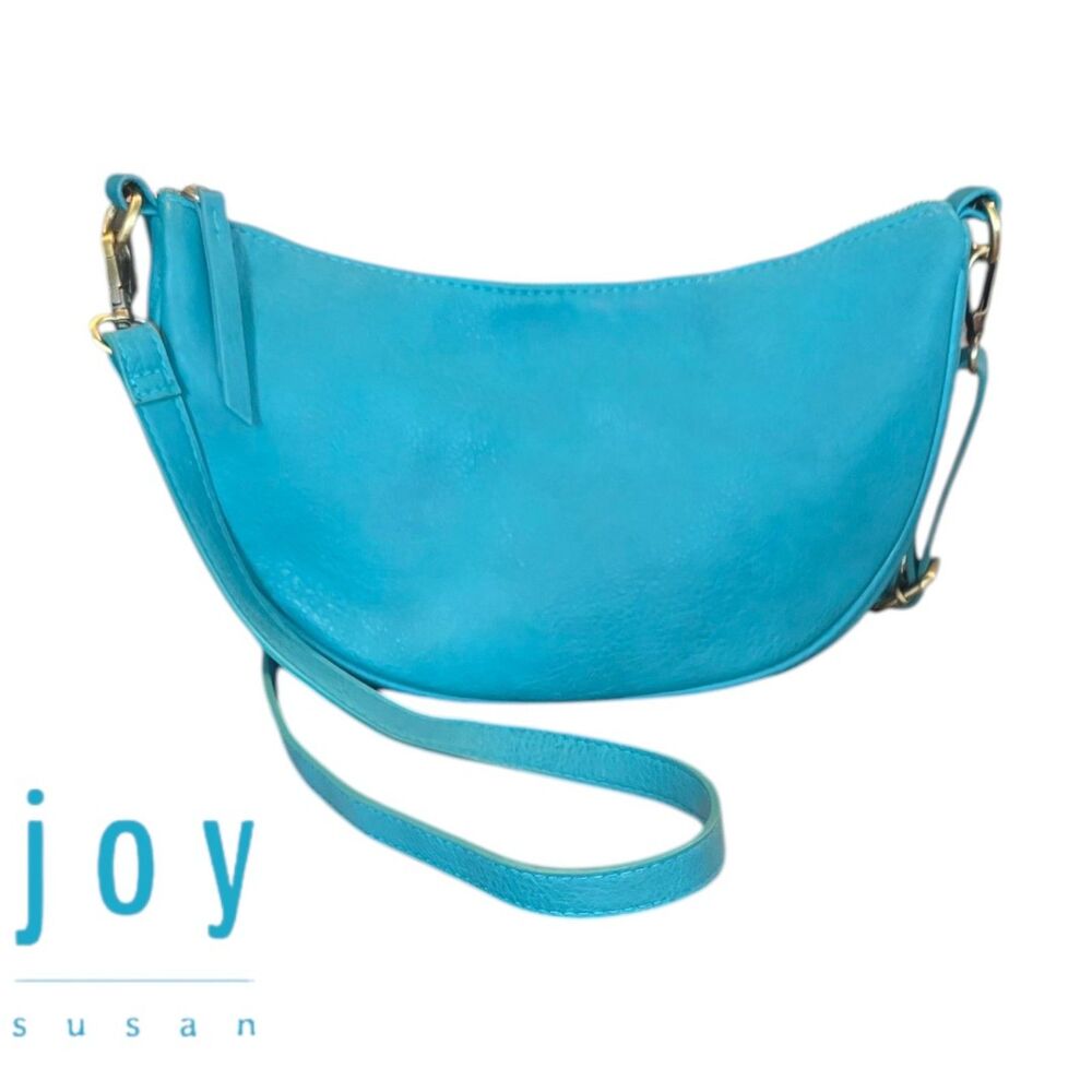Joy Susan Miranda Crescent Crossbody Bag Turquoise Teal Vegan Leather EUC